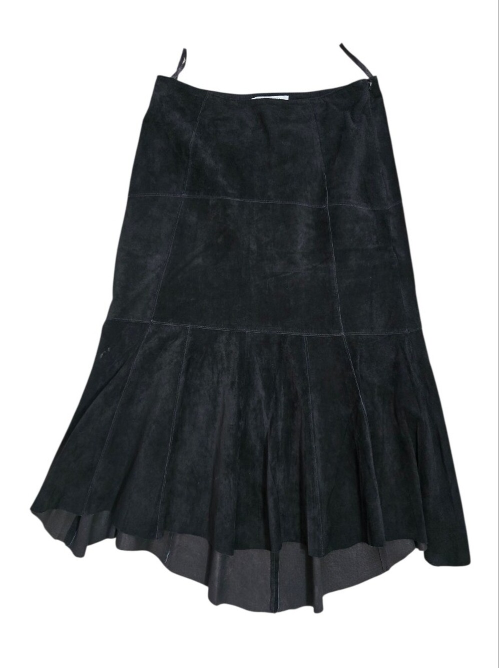 CAbi Black Leather Suede High-low Midi Flared Skirt 4 Goth